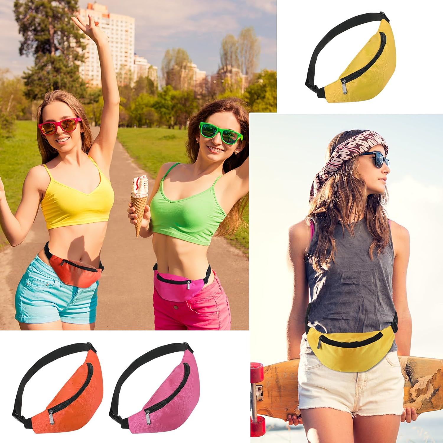 Saintrygo 28 Pcs Neon Fanny Bag 80s Party Waist Bags Adjustable Neon Fanny Pack Oxford Cloth Workout Traveling Running Waist Bags with Zippered for Outdoor Rave Party Women Men (Charming Colors) - Image 7