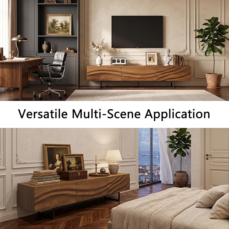 82.8" Modern TV Stand with Embossed Wavy Doors for 65+ Inch TVs image 7