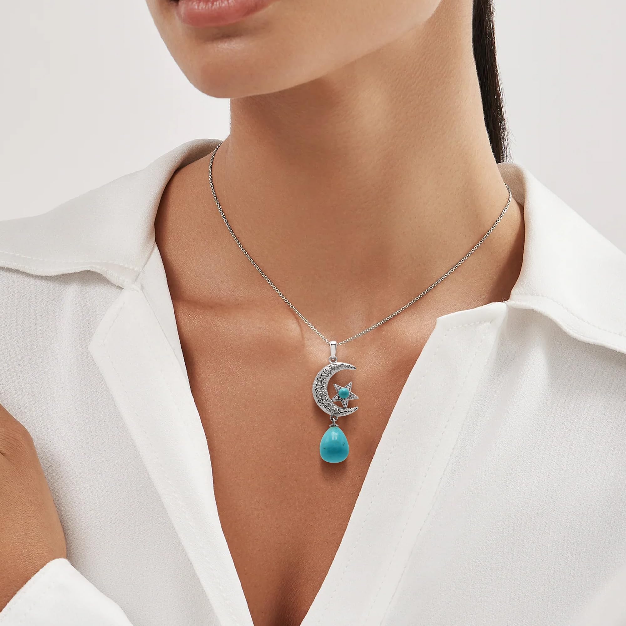 Juego de 3 collares con colgante de turquesa, aretes y anillos, collares gruesos del suroeste, joyería de San Valentín, 8, Gema Plata de ley, Turquesa