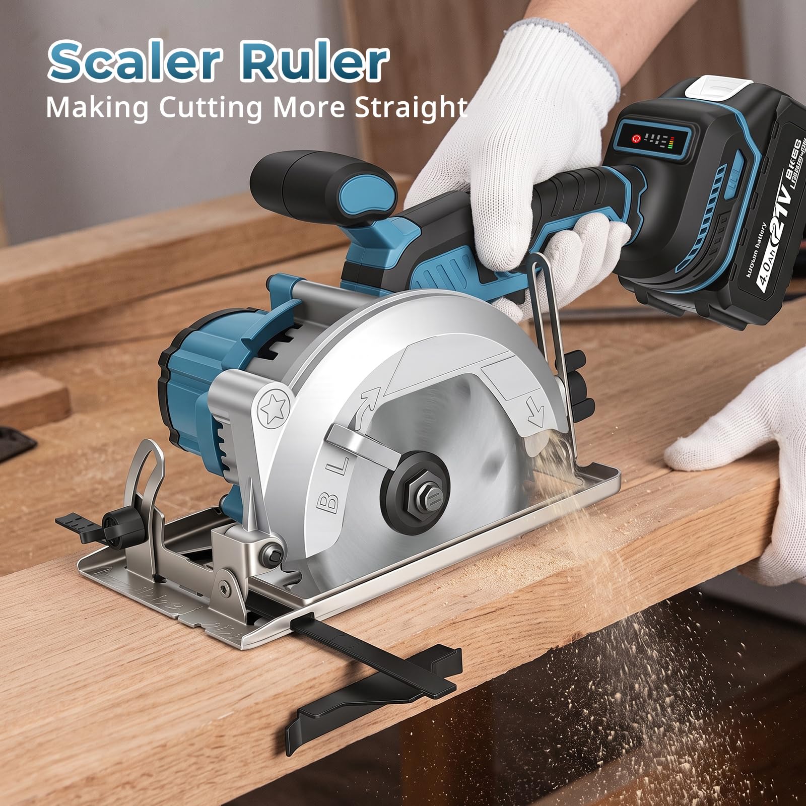 Mini Sierra Circular Inalámbrica compatible con Makita 18V Batería, 7200RPM, corte a inglete de 45°/90°, 2 Hojas de Sierra de 140mm para Madera, PVC(Sin Batería)