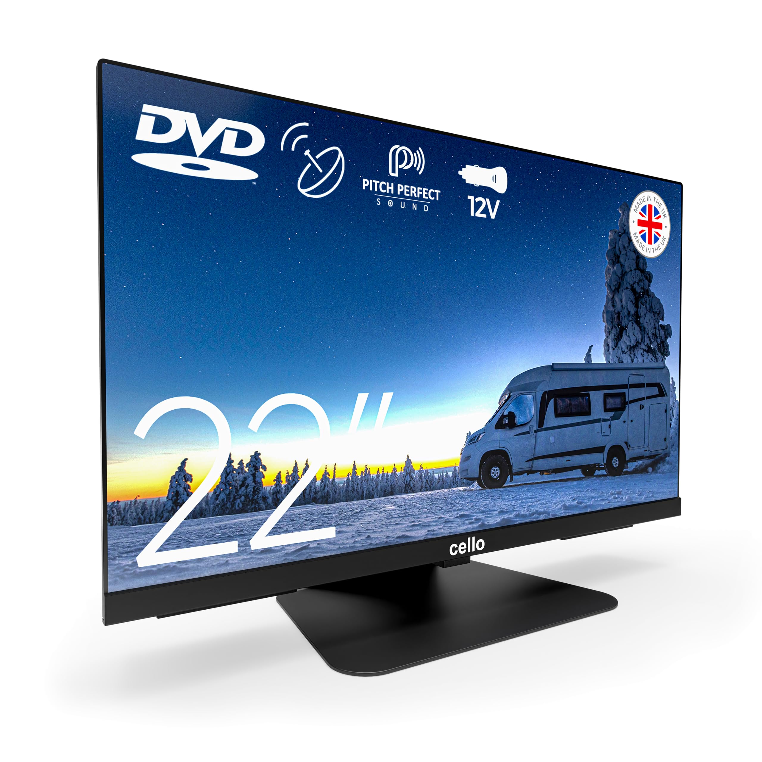 Cello Téléviseur de Voyage C2224F 22 Pouces HD 12 Volts Grand Angle Lecteur DVD Triple Tuner
