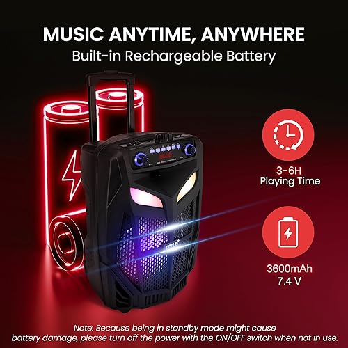 Miniatura 12 de Pyle Sistema de altavoces PA Bluetooth portátil, 600 W, 10 pulgadas, altavoz BT para interiores y exteriores, incluye 2 micrófonos inalámbricos