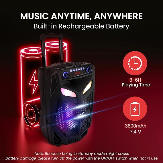 Pyle 800W Portable Bluetooth Speaker System Loud 12 Subwoofer, And Wireless Mic, Pa Speaker Is Wireless And Includes Wheels & 4 Hr Battery Life for Karaoke, Parties & Outdoors