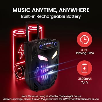Pyle 800W Portable Bluetooth Speaker System Loud 12 Subwoofer, And Wireless Mic, Pa Speaker Is Wireless And Includes Wheels & 4 Hr Battery Life for Karaoke, Parties & Outdoors