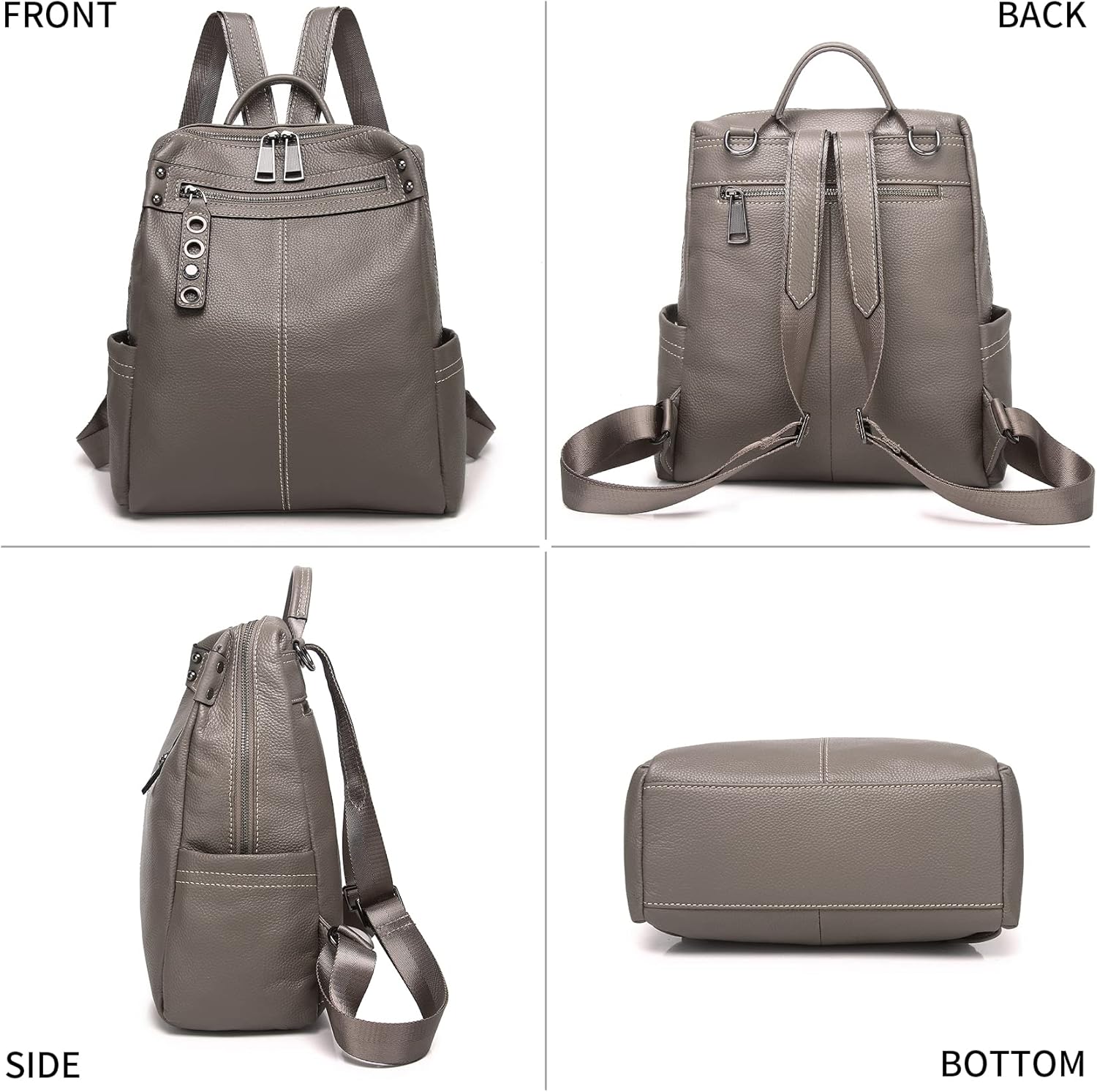 Genuine Leather Backpack Purse For Women Grey Real Soft Leather Travel Fashion Designer Convertible Ladies Shoulder Bag - Image 7