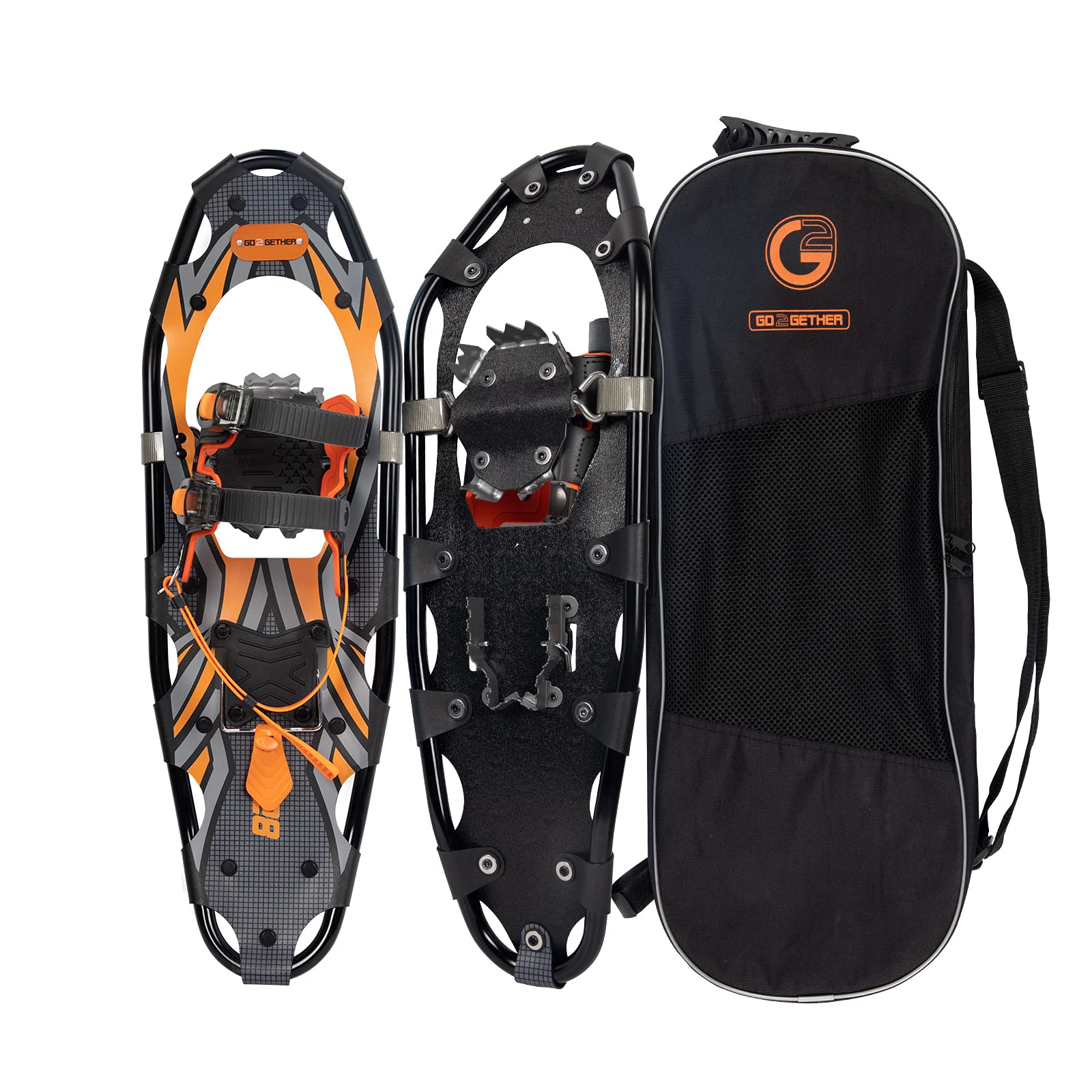 G2 25 Inches Light Weight Snowshoes for Women Men Youth, Set with Tote Bag, Special EVA Padded Ratchet Binding, Heel Lift, Orange