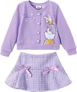 Frozen Elsa Stitch Princess Moana Minnie Toddler Girl 2 Piece Outfit Kid Pearl Button Knit Top & Tweed Skirt Set 2-13Y