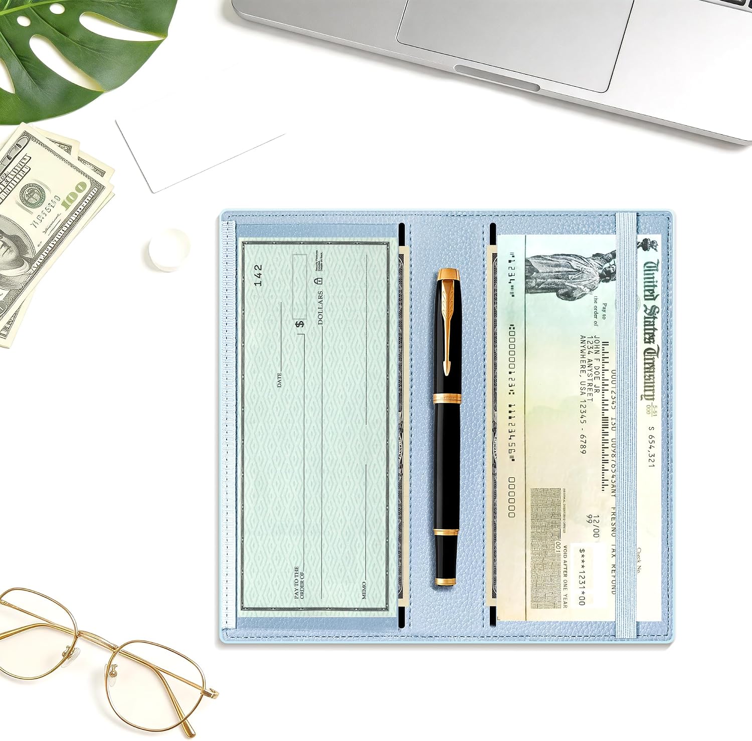 Sodsay Embossed Floral Checkbook Covers for Personal Checkbook, Soft PU Leather Check Book Cover for Women with Elastic Band and Pen Holder