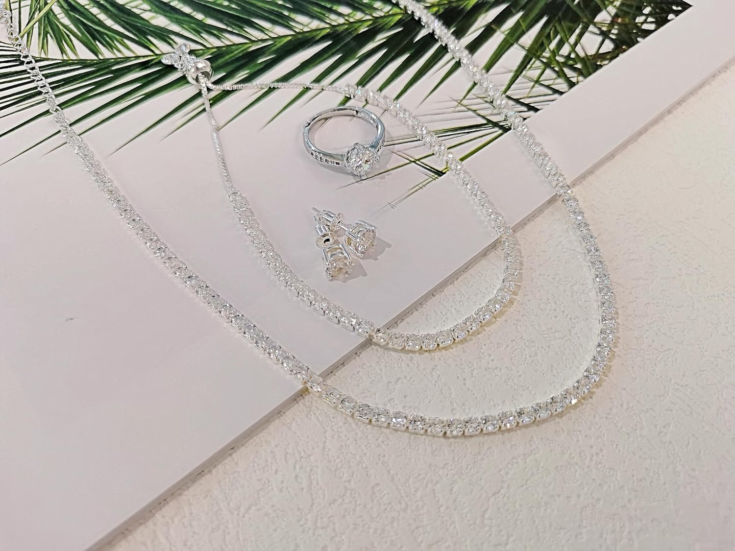 HAXIYA Tennis Necklace Bracelet for Women, Sterling Sliver Jewelry Set, Silver/Gold Chocker Necklace, Crystal Bracelet for Women, Wedding Jewelry for Bride, Sparkly Party Prom Hypoallergenic