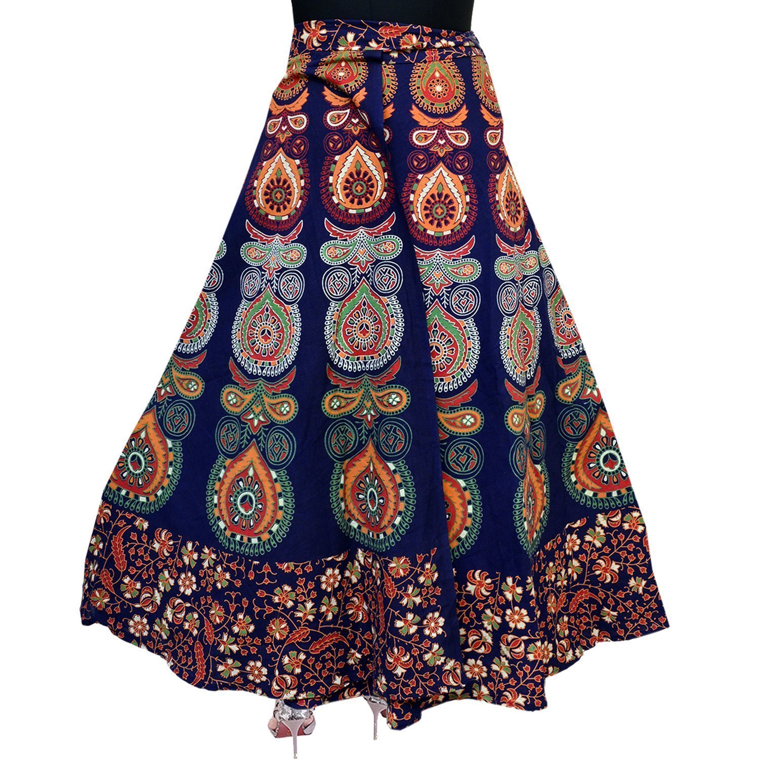 Women's Cotton Jaipuri Printed Wrap Round Skirt (KHUSHI1001, Multicolour, Free Size)