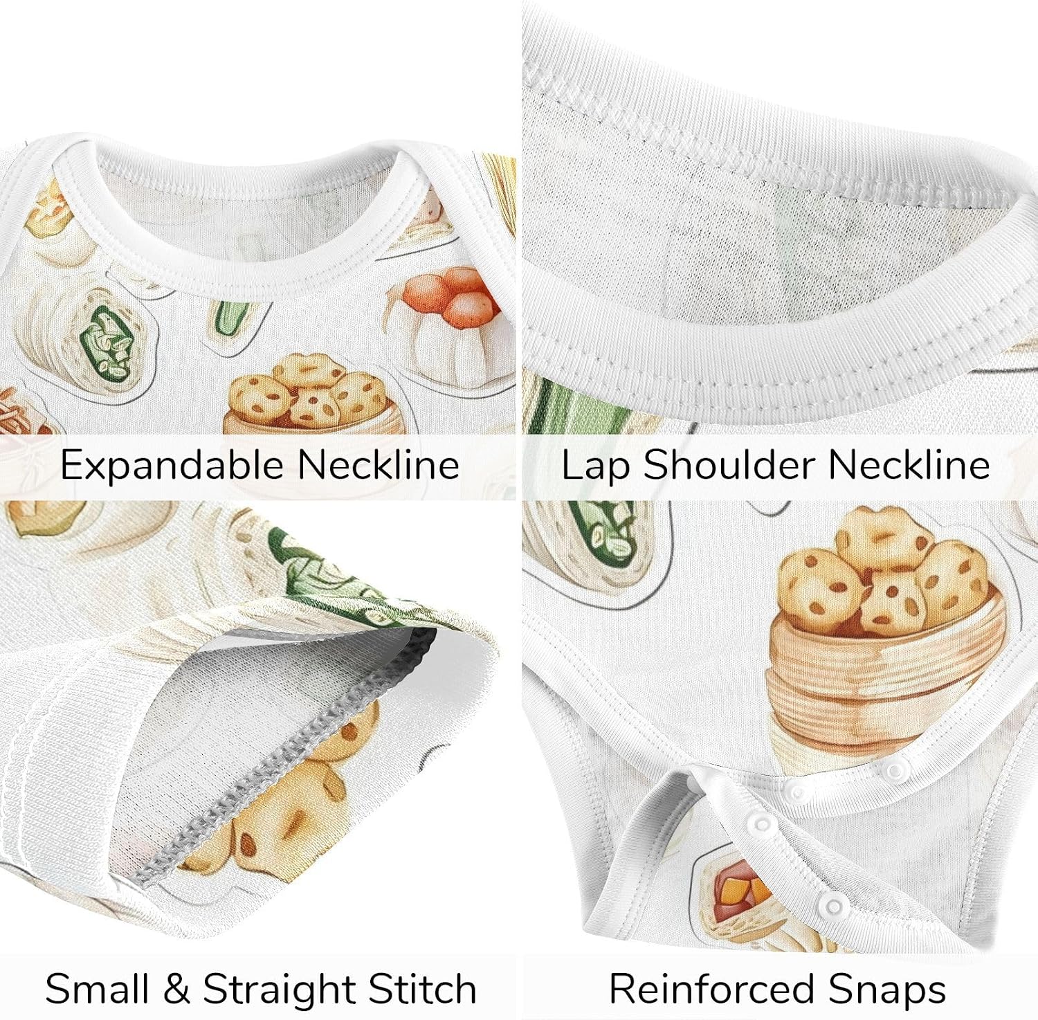 vvfelixl Baby Clothes Dim Sum Delights Baby Bodysuits Set Unisex Short Sleeve Babys Pants Sets 0-3M