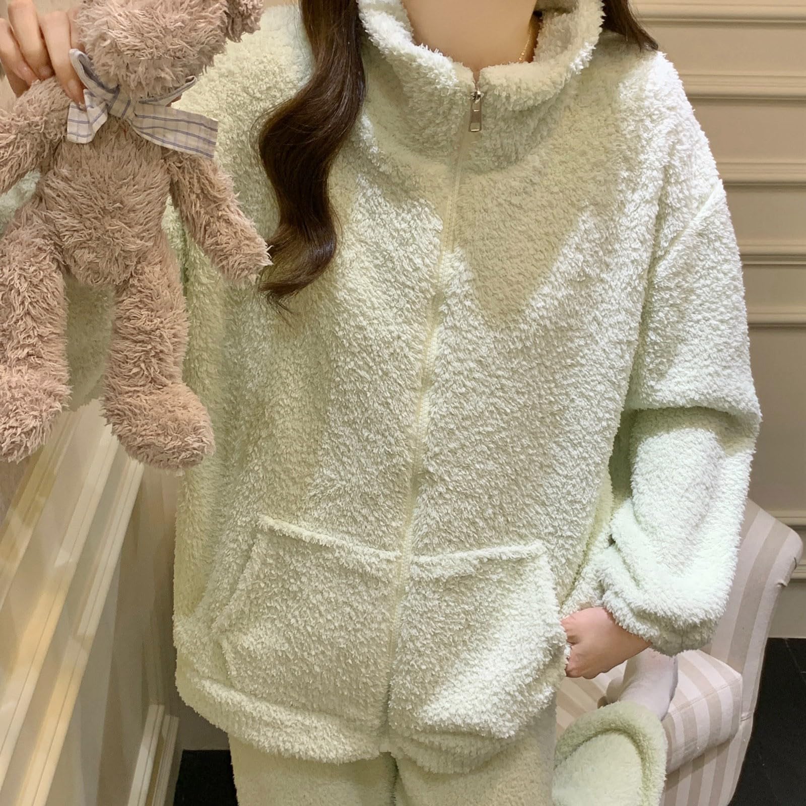 Invernale in Morbida Flanella per Un Comodo Termico a Maniche Lunghe con Elegante Motivo Jacquard, Comodo da Due Pezzi per Le Notti Fredde