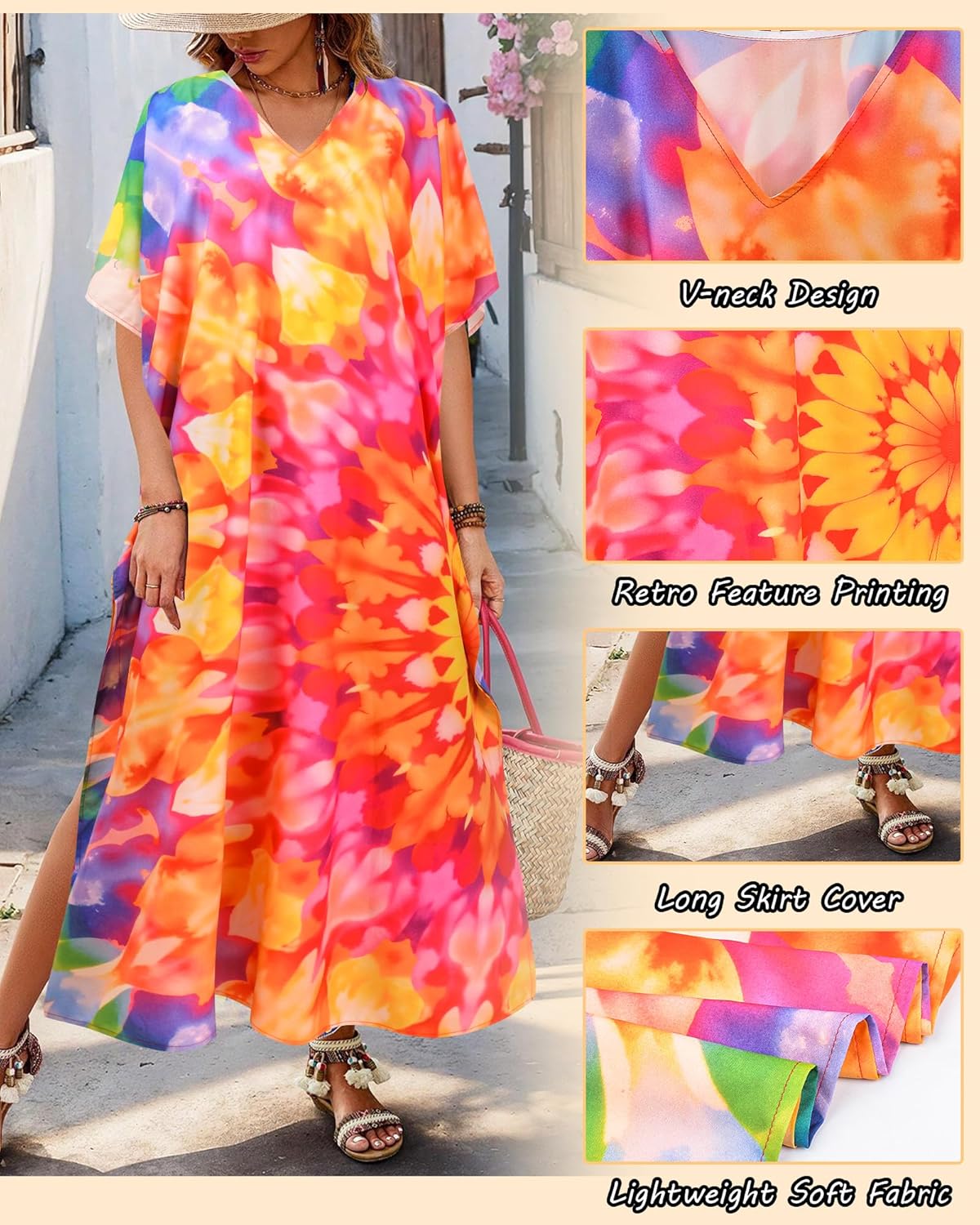 Nidoul Kaftan Dresses for Women Plus Size Bathing Suit Cover Up Long Swimsuit Coverup Swim Summer Beach Caftans Loungewear - Image 5