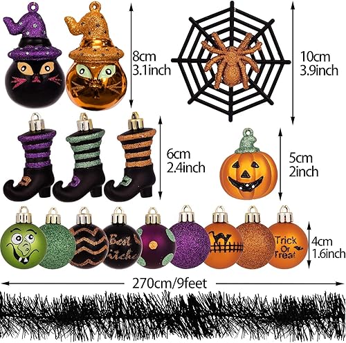 Miniatura 6 de Valery Madelyn Adornos de Halloween para árbol de Navidad, 24 unidades inastillables de gatos Jack-o'-Lantern calabaza, vintage, juego de adornos