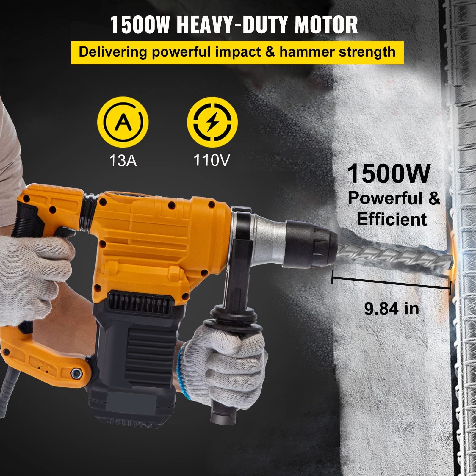 Wiertarka udarowa 1500W Max wiercenie 32mm SDS Plus młot pneumatyczny do rozbiórki 3w1 elektryczny perforator do betonu z drewna