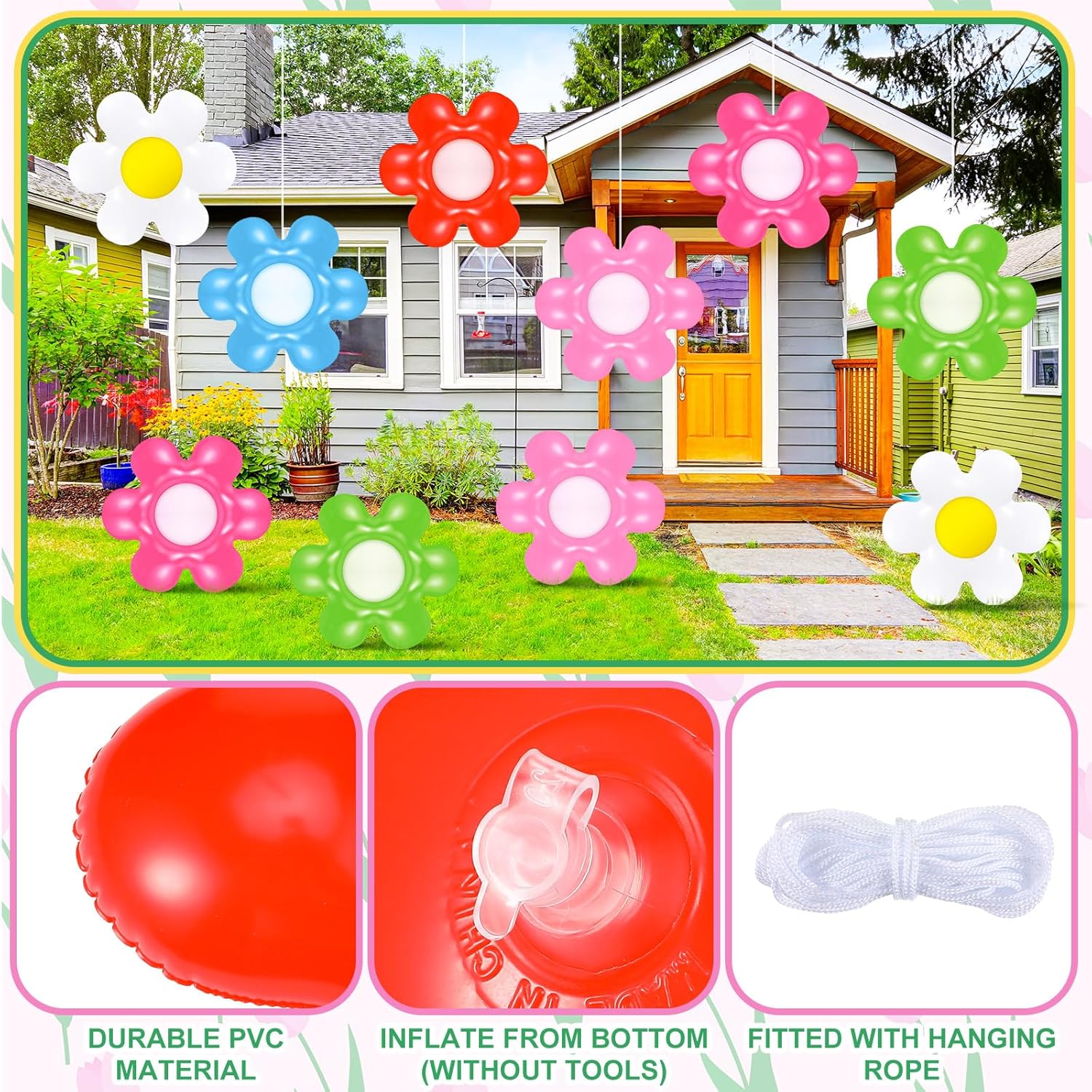 18 Pcs Spring Daisy Flower Inflatable Balls Blow up Daisy Flower Inflatable Decoration Colorful Spring Inflatable Hanging Ornament Flower Shape PVC Yard Decors for Indoor Outdoor(Classic)