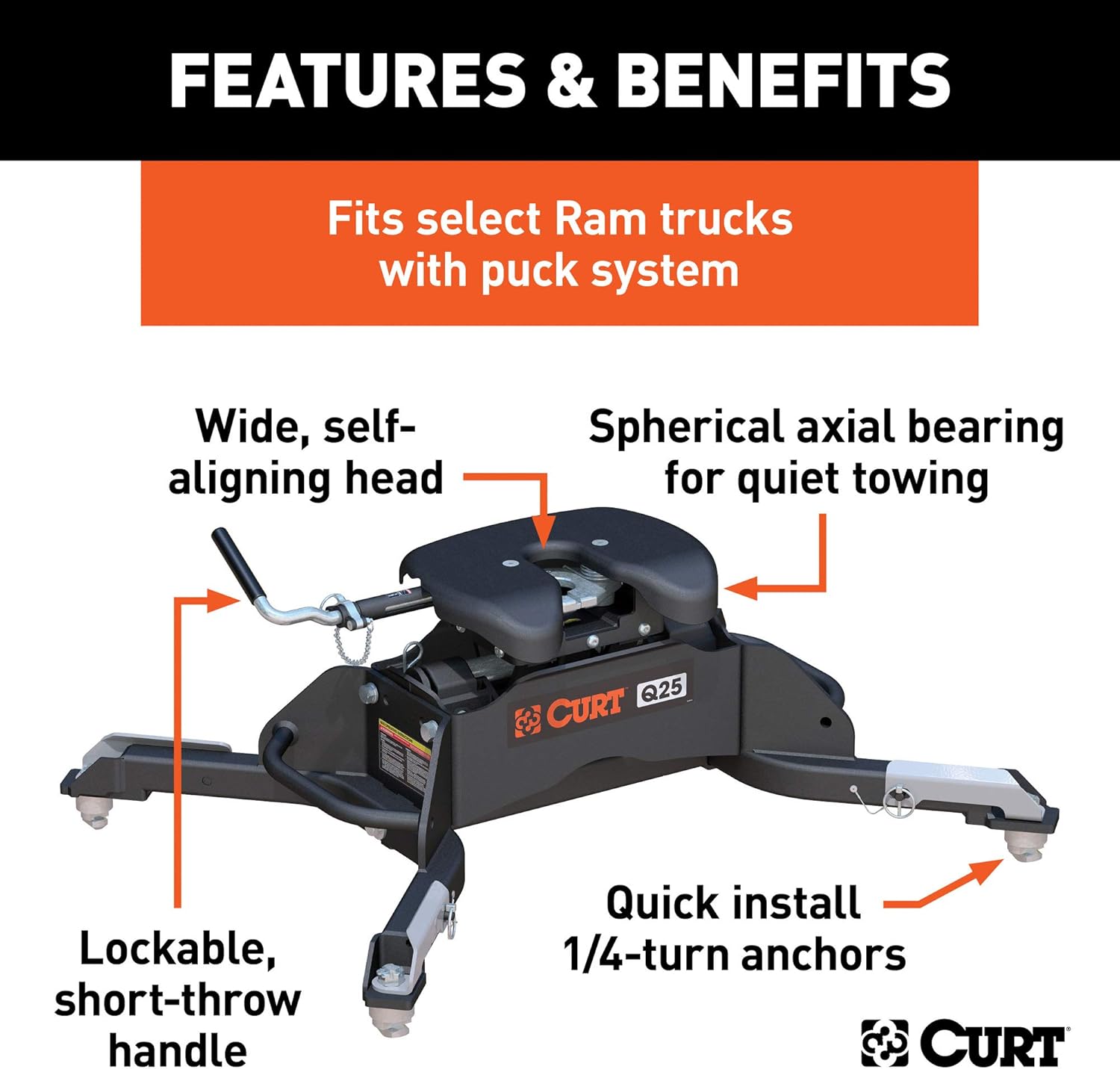 Amazon Com Curt 16049 Q25 5th Wheel Hitch 25 000 Lbs Select Ram 2500 3500 8 Foot Bed Puck System Automotive