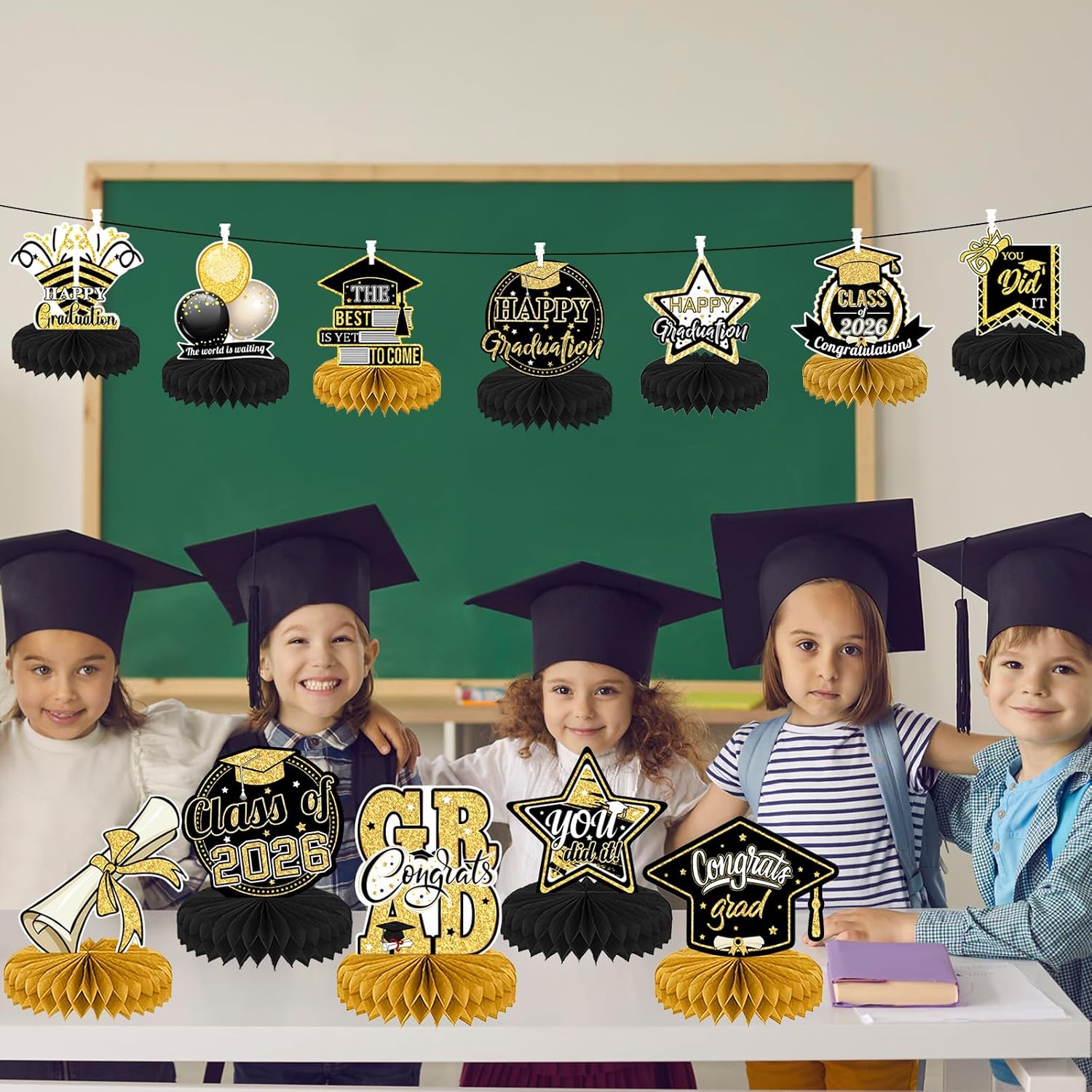 12 Pcs Graduation Centerpieces for Tables 2026, Graduation Decorations Class of 2026, Graduation Party Centerpiece Table Decorations, Graduation Party Decorations 2026, Graduation Party Supplies(Gold)