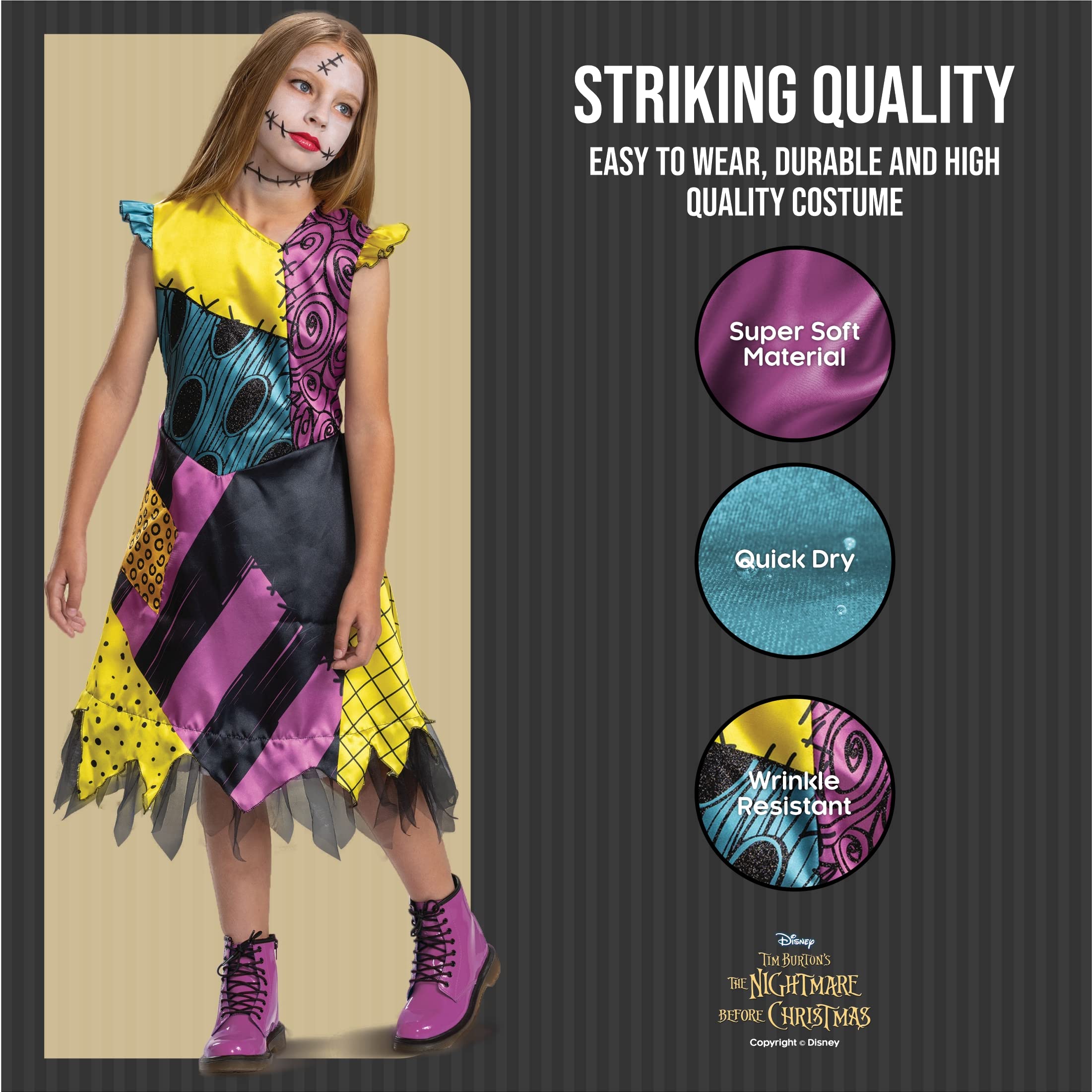 white christmas dresses Nightmare Before Christmas Sally Rag Doll Halloween Town Sexy Womans  Halloween Premium Costume Set Disney Tim Burton- Colorblock