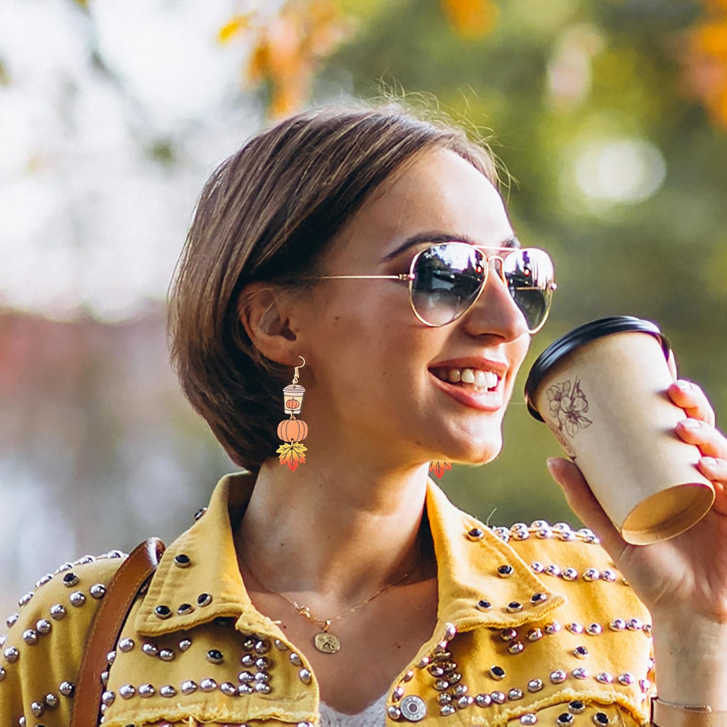 Thanksgiving Earrings for Women 3 Layer Pumpkin Coffee Cup Maple Leaf Drop Dangle Earrings Fall Earrings For Thanksgiving Day Jewelry - Image 5