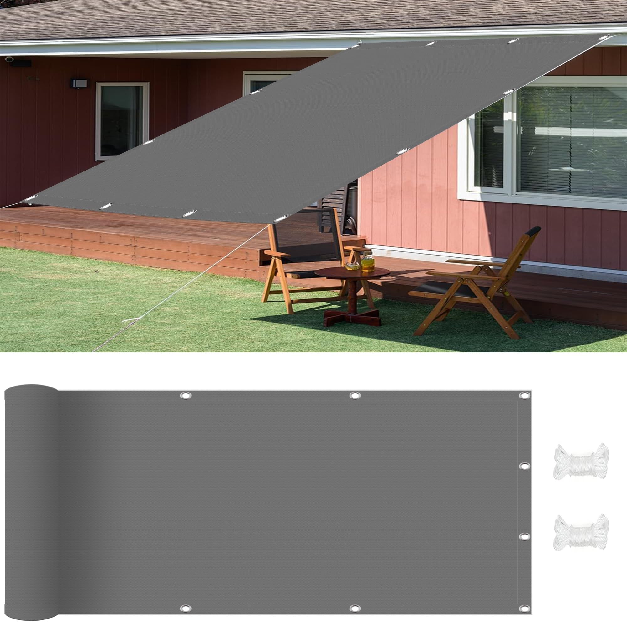 Voile d'ombrage rectangle 2.8x4.2 m gris clair avec cordes et oeillets pour jardin et balcon