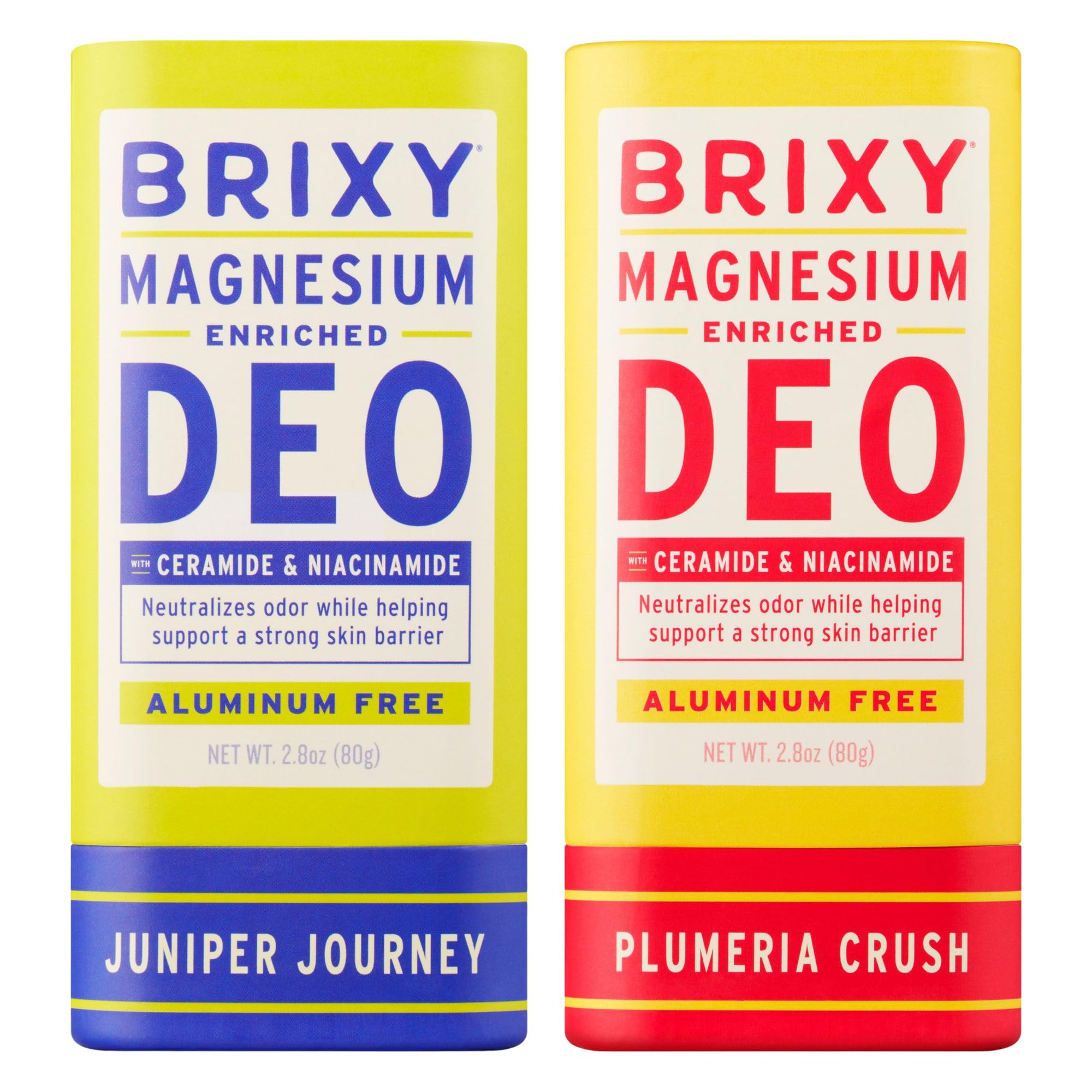 BRIXY Magnesium Deodorant 2-Pack, Juniper Journey & Plumeria Crush, Ceramide & Niacinamide, Aluminum Free, Baking Soda Free, Vegan