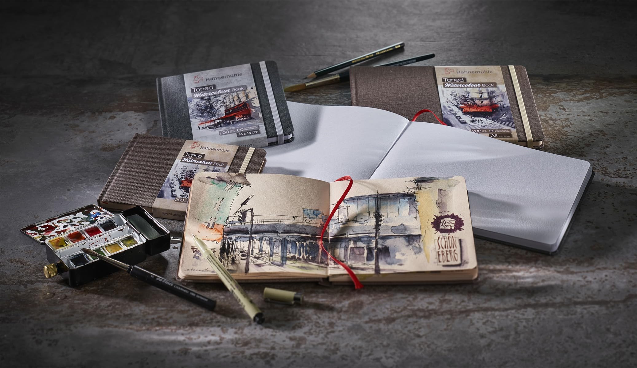 Hahnemuhle 10625172 - Libro per acquerelli, 14 x 14 cm, colore: grigio
