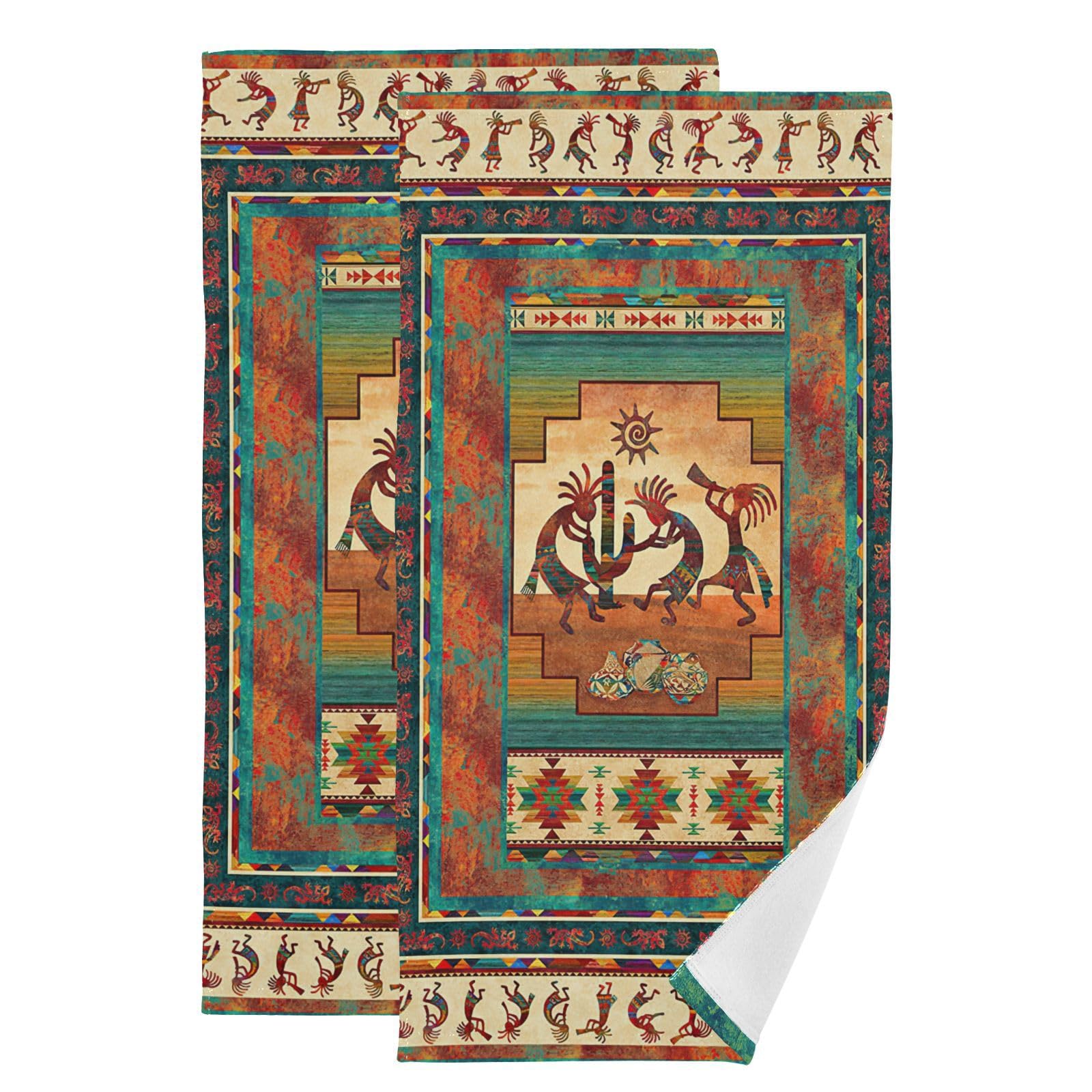 Kokopelli Hand Towels for Bathroom Set of 2 Soft Absorbent Southwestern Native American Indian Ancient Ethnic Tribal Kitchen Towel Decorative Bathroom