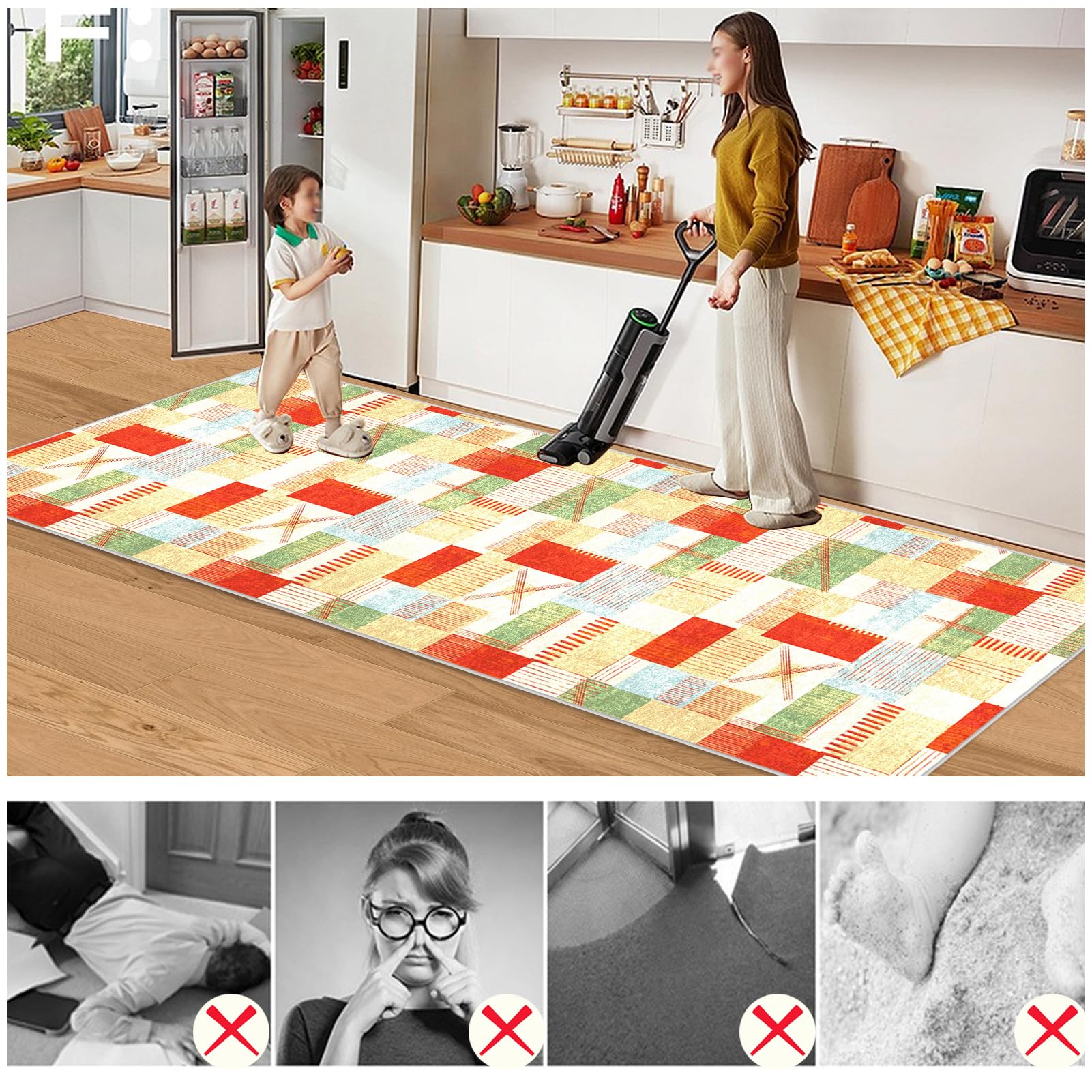 Długi dywan do przedpokoju Dywan Kuchnia Zmywalny Antypoślizgowy Dywan Korytarz 90 x 150 cm Dywan Jadalnia Przedpokój Mata Wejście Na zewnątrz Wewnątrz Wycieraczka Chłonne Dywaniki