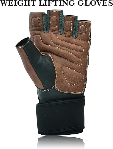 Miniatura 6 de BTR BORN TO RACE Guantes acolchados de cuero para levantamiento de pesas para hombres y mujeres, para culturismo sin dedos, soporte de muñeca larga,