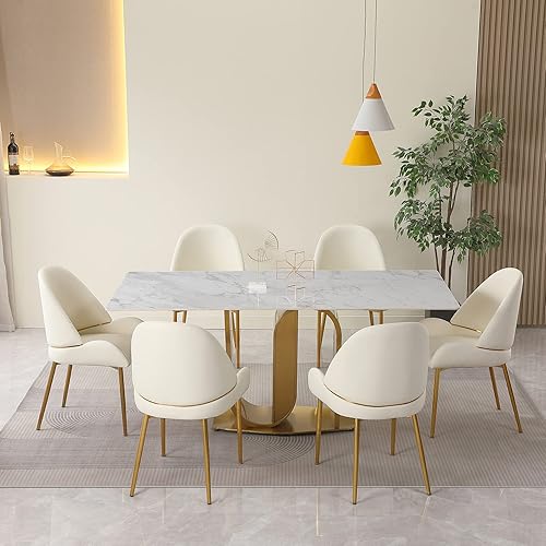 Miniatura 2 de Runboll Juego de mesa de comedor de 7 piezas de piedra sinterizada moderna de mediados de siglo para cocina comedor con 6 sillas