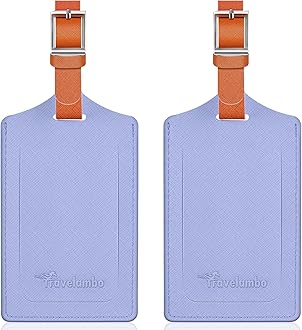Travelambo Luggage Tags for Suitcases Faux Leather Privacy Protection 2 Pack Bag Tags Travel Accessories Essential, Cross Purple