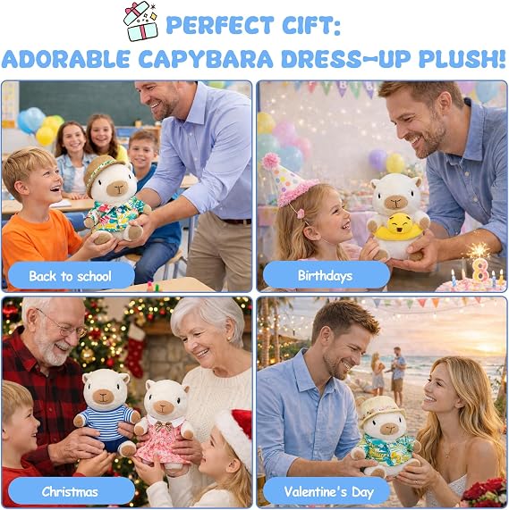 9-Pc Capybara Plush Set with Beach Outfits & Accessories, Gift Box