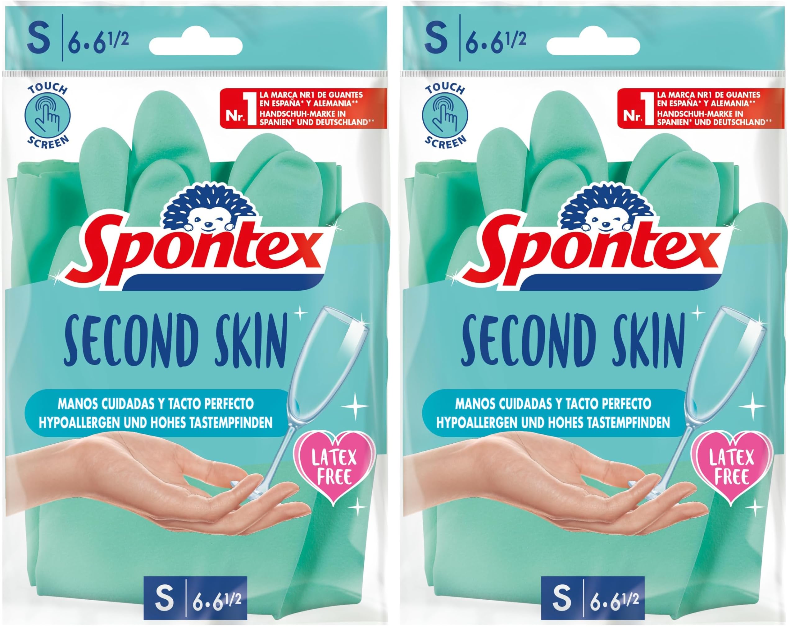 Spontex Second Skin, latexfreie Haushaltshandschuhe aus Nitril-Mix, mit Touchscreen-Technologie, Größe S/6-6,5, 1 Paar (Packung mit 2) Gewerbe, Industrie & Wissenschaft