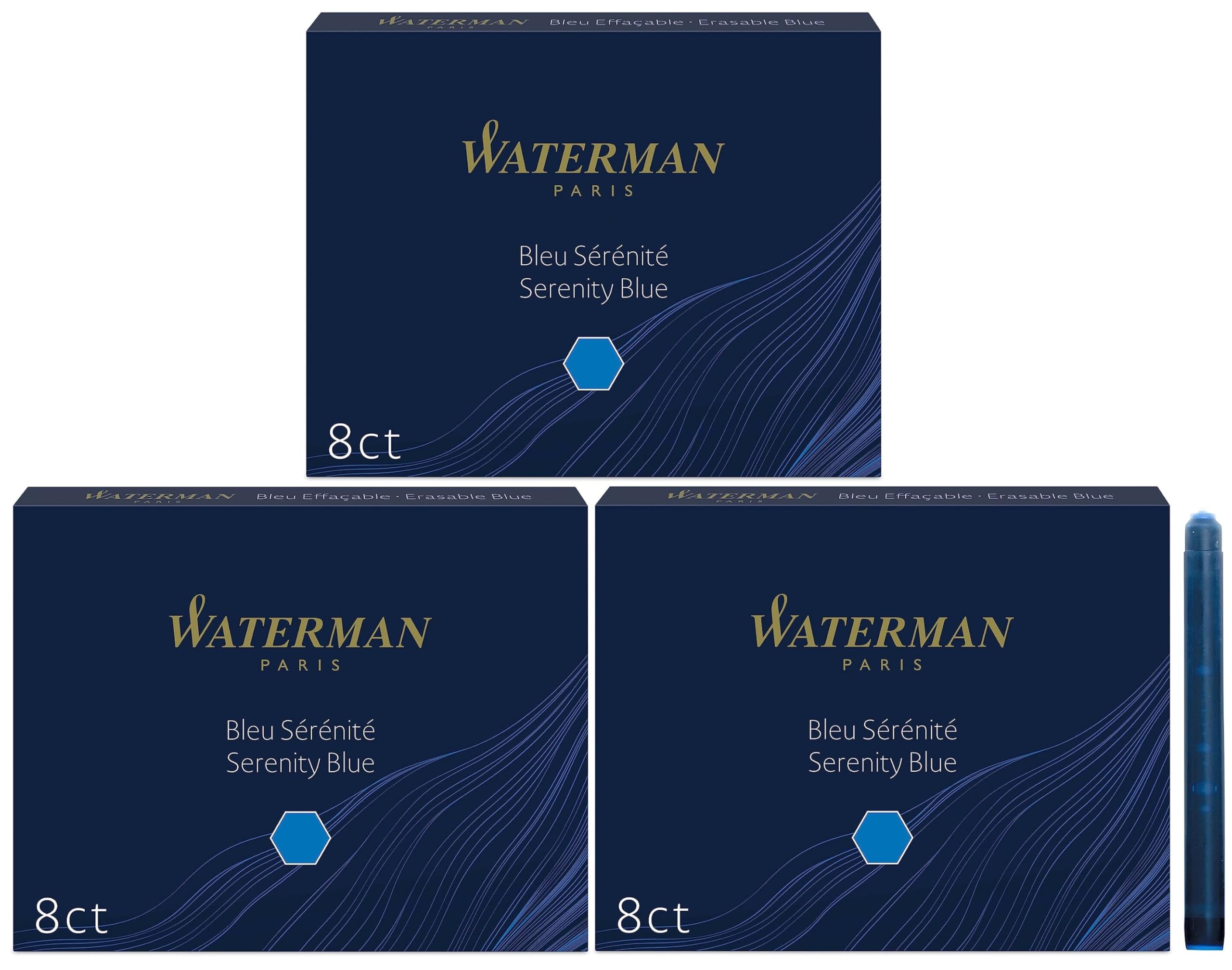 Waterman Fountain Pen Refills | Long Ink Cartridges | Serenity Blue | Pack of 24