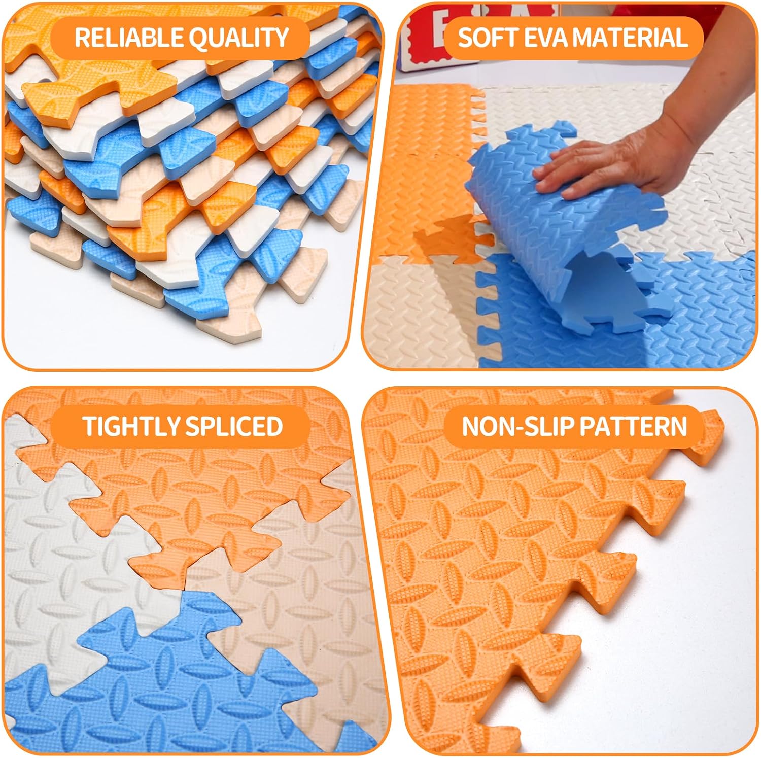 Coolcandy Baby Foam Play Mat 16Pcs with Edge Strips, 4 Colors Interlocking Floor Tiles, 0.4″ Thickened Non-Slip Puzzle Floor Mat for Infants Toddlers Playroom & Daycare