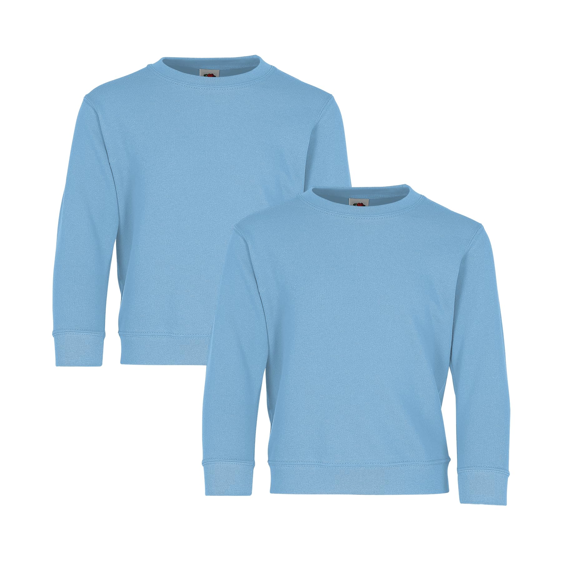 Fruit of the Loom Pack of 2 Kids' Classic Set-In Sweat Children's Sweatshirt + Woven Textiles 24 Fabric Bag - 104 116 128 140 152 164 - Various Colour Sets, Sky Blue, 104