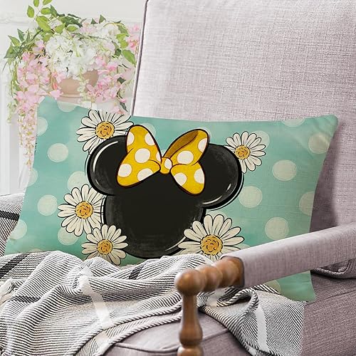 Miniatura 7 de Ussap Fundas de almohada decorativas lumbares de ratón de dibujos animados para primavera y verano, de 12 x 20 pulgadas, diseño de margaritas, color