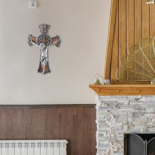 Miniatura 4 de YionZian Cruz de pared de crucifijo grande de 10 pulgadas de resina de crucifijo de San Benito Cruz del Perdon Católica Da bendición y lo sagrado