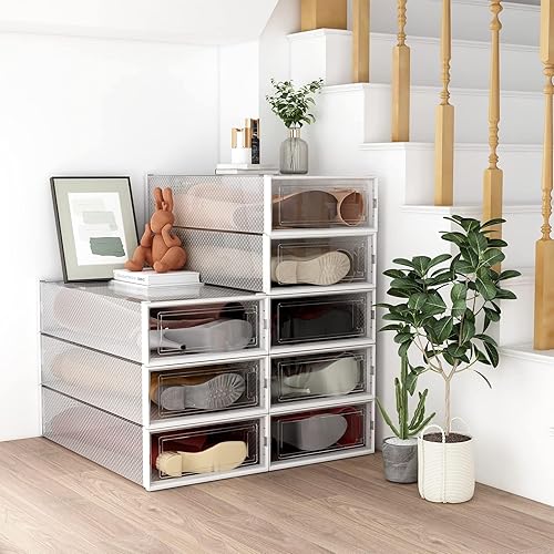 Miniatura 7 de PARANTA Cajas de almacenamiento extra grandes para botas y zapatos, organizador apilable de plástico transparente para zapatos, cajas de zapatos que