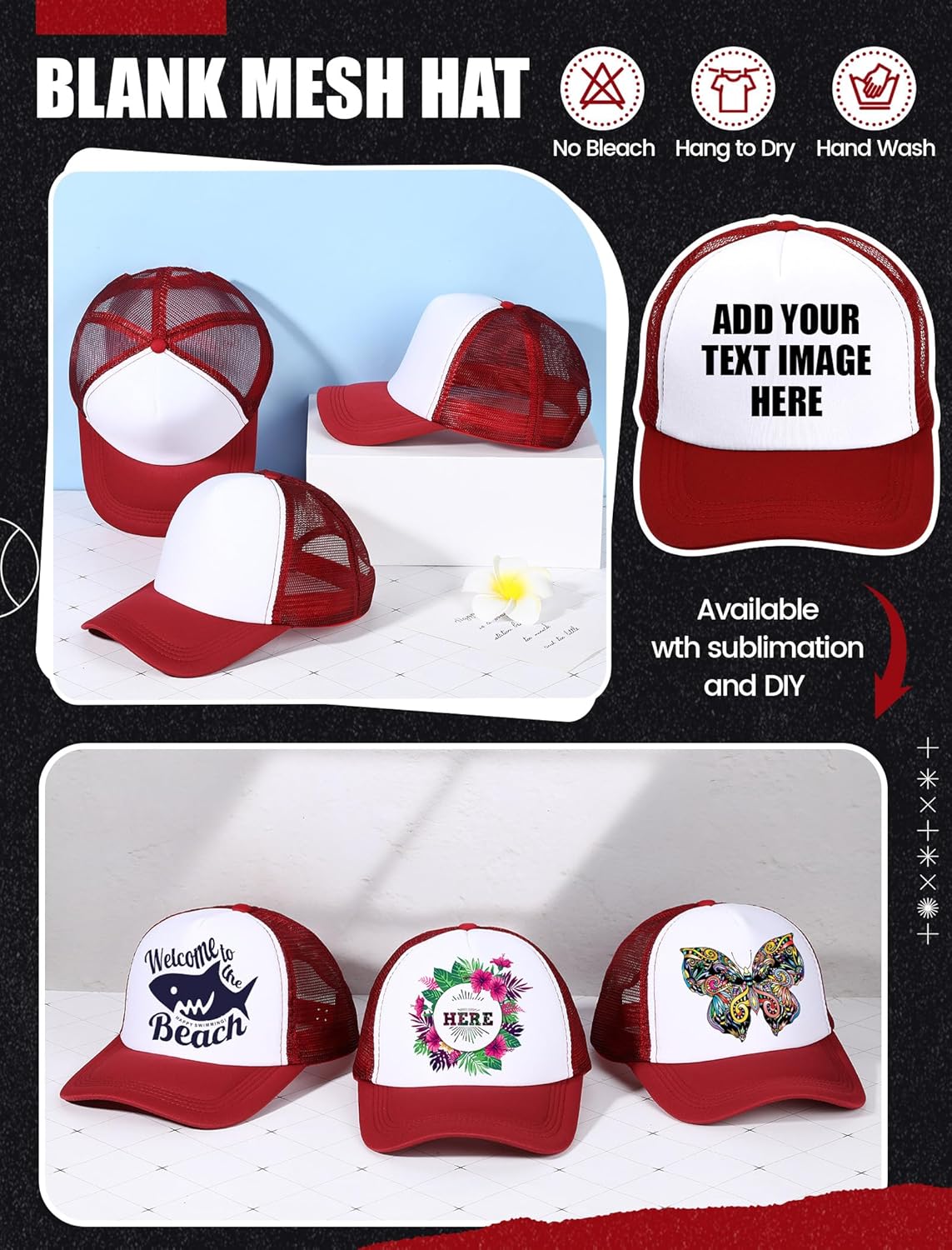 10 Pcs Sublimation Blank Trucker Hats Bulk Mesh Baseball Cap Polyester Mesh Trucker Hat for Men and Women - Image 5