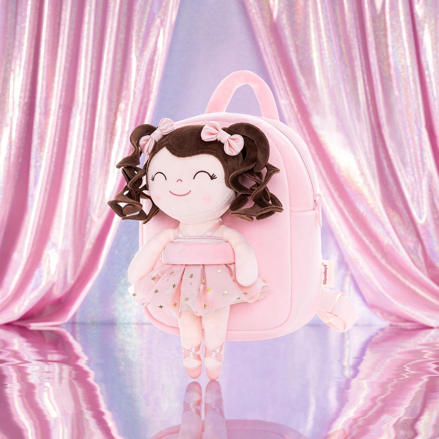 Gloveleya Toddler Backpack Baby Ballerina Girl Gifts Plush Curly Hair Ballet Backpack - Champagne Pink 9 inches
