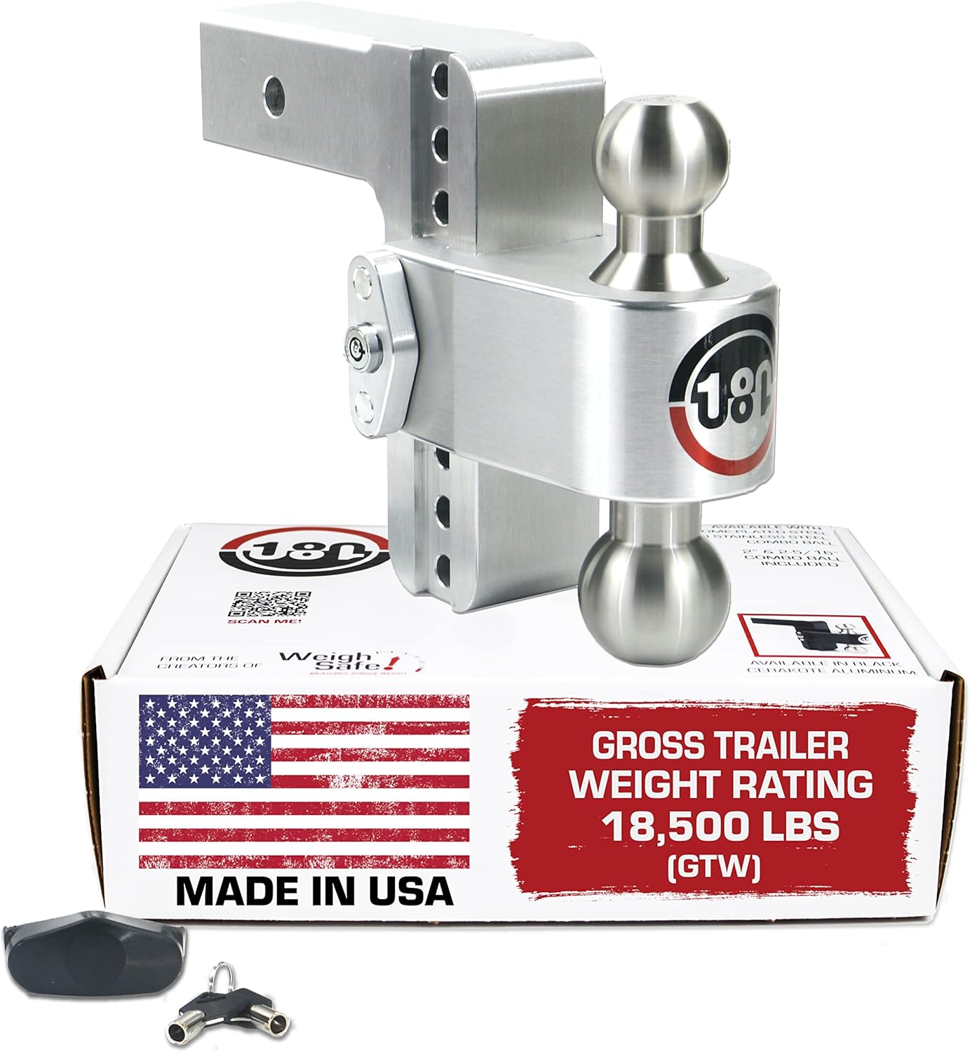 Weigh Safe Adjustable Trailer Hitch Ball Mount - 6" Adjustable Drop Hitch for 2.5" Receiver - Premium Heavy Duty Aluminum Trailer Tow Hitch w/ Stainless Steel Tow Balls (2" & 2 5/16") - 18,500 GTW : Automotive
