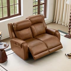 CHITA Genuine Leather Power Recliner Sofa Wall Hugger Reclining Loveseat with Power Headrest Dual Motor USB Charging Ports