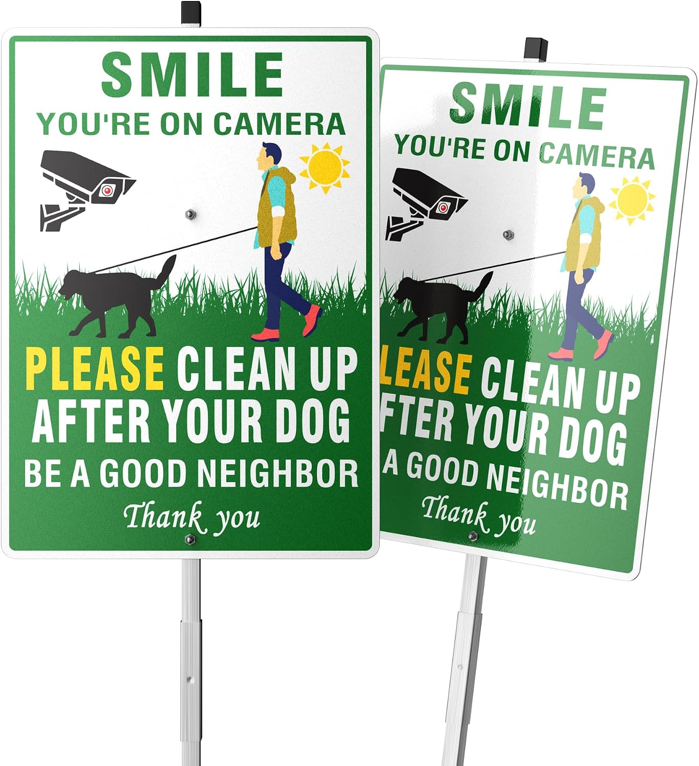 Clean Up After Your Dog Metal Sign, 10x14 Inch Reflective Aluminum Yard Sign with 35” Stake, Waterproof & Rustproof No Pooping Dog Sign for Lawn – Easy Install & Long-Lasting (2, Red)