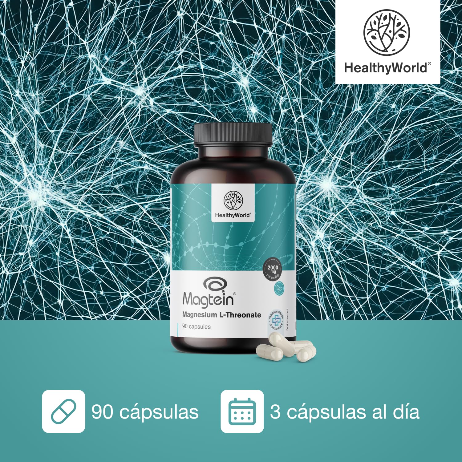 HealthyWorld Magnesio L-treonato Magtein 2000 mg – 90 Cápsulas