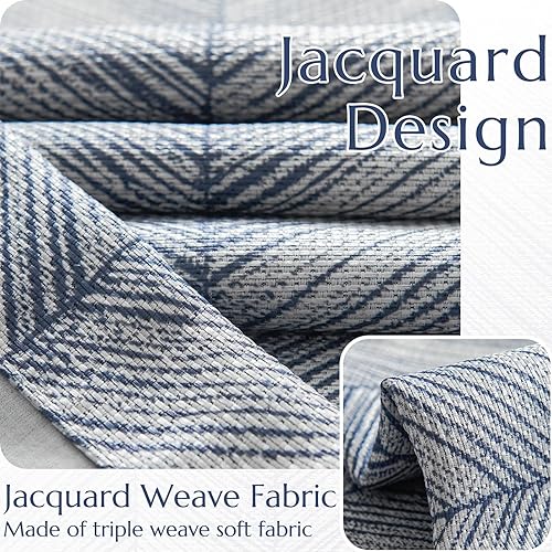 Miniatura 4 de jinchan Cortinas estampadas azules de 84 pulgadas de largo para sala de estar, cortinas jacquard con patrón de espiga modernas para oscurecer la