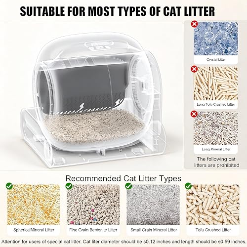 GESEILAY Self Cleaning Cat Litter Tray, Automatic Cat Litter Tray with App Control, Large Capacity, Self Cleaning Litter Box For Multiple Cats, Odourless, Litter Mat and 3 Rolls of Trash Bags - 7