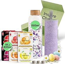 waterdrop® Glass Starter Set – 600ml Borosilicate Glass Bottle + 18 Sugar-Free Microdrink Hydration Cubes in 6 Flavours, Vitamin C & B Infused, BPA Free Water Bottle, Gift Set