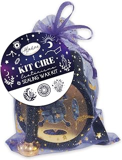 Aladine 71133 - Kit de cera para ocultar esotérica, sello + hornillo + cuchara + perlas de cera - imparcialidad - Astrología